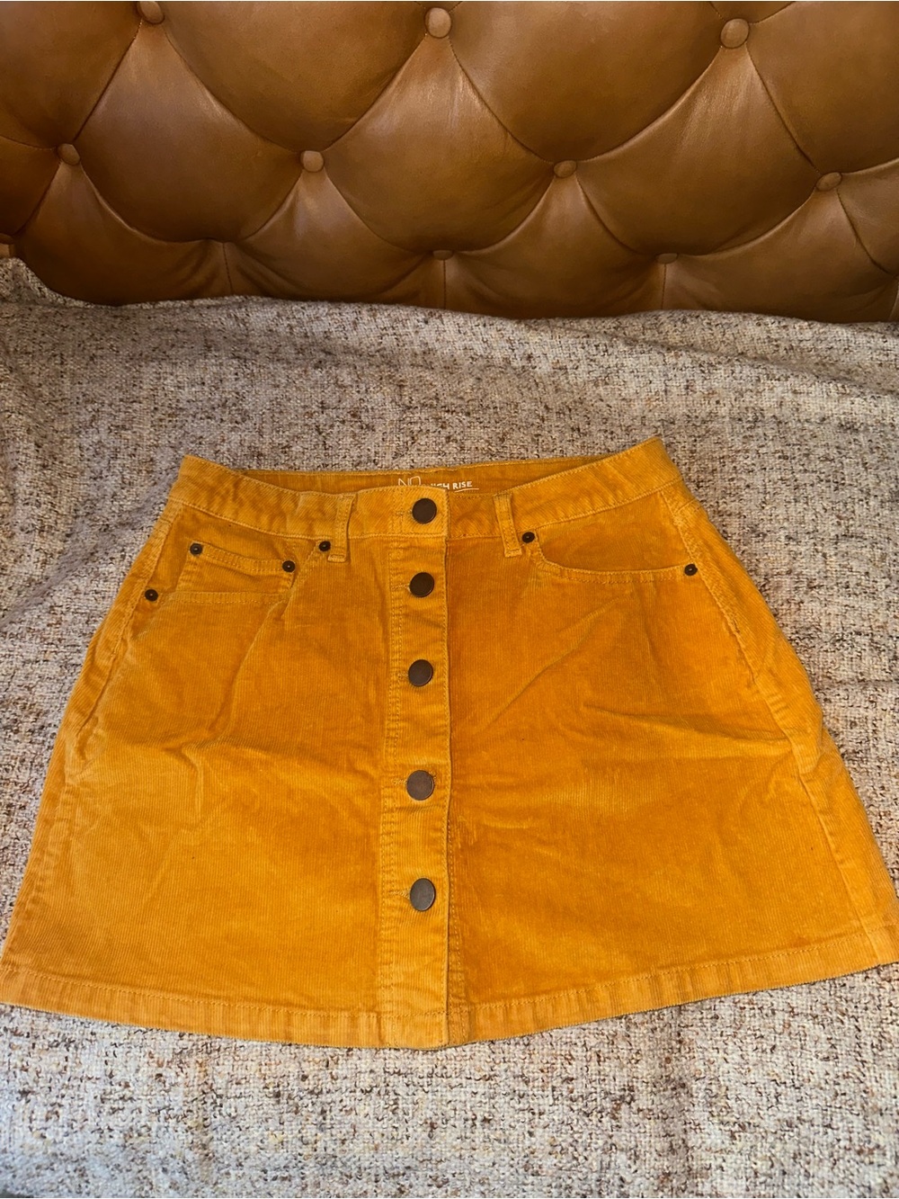 Button-Front Bright Corduroy Mustard Skirt